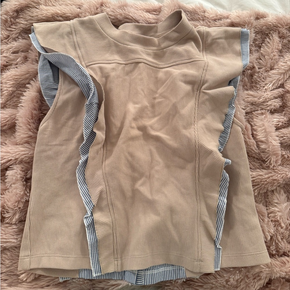 Anthropologie Tan Ruffle Sleeve Top